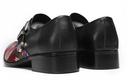 Mens Flower Embroidery Two-Tone Monk Strap Western Loafers