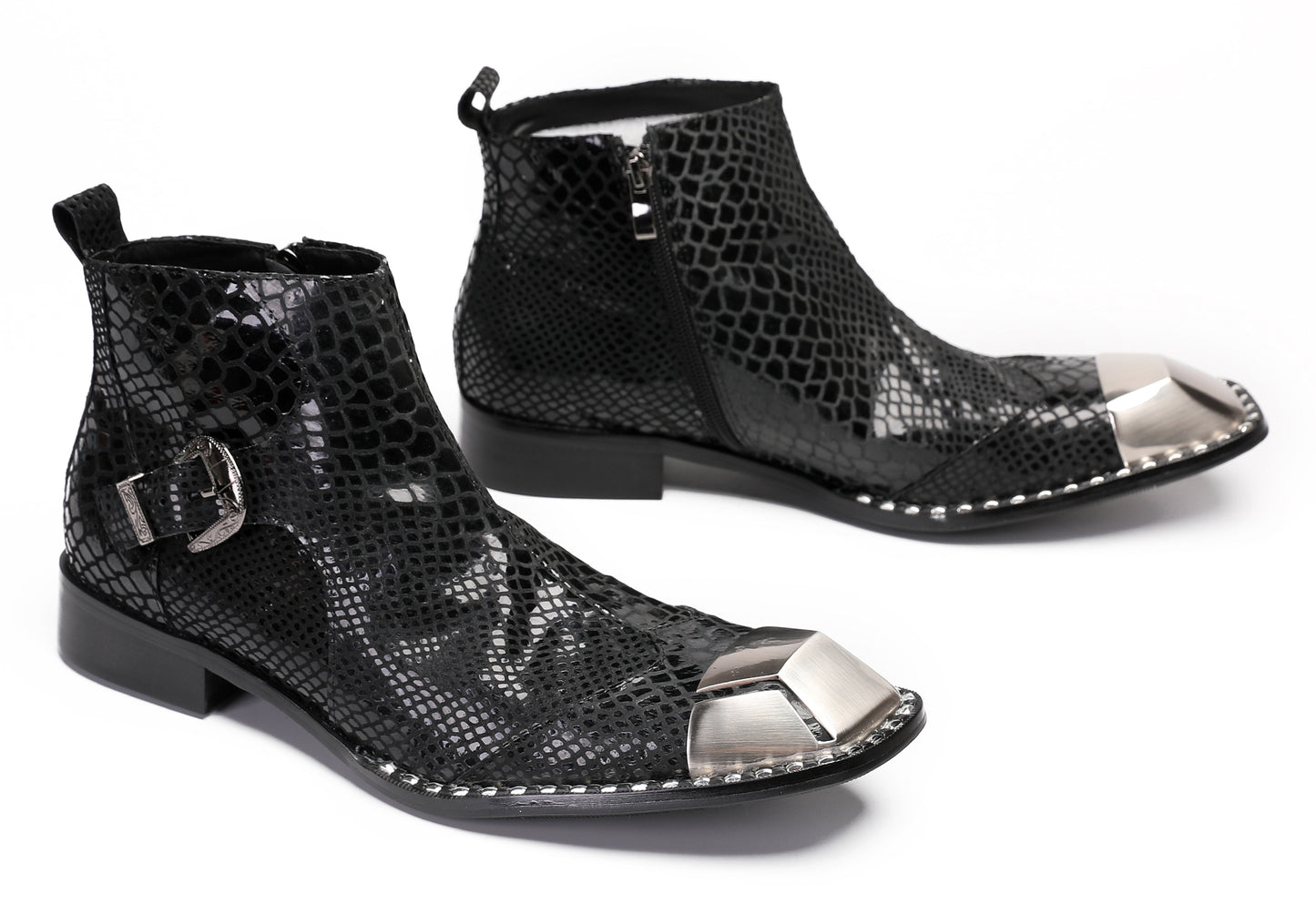 Mens Metal Square Toe Zipper Buckle Dress Ankle Western Boots