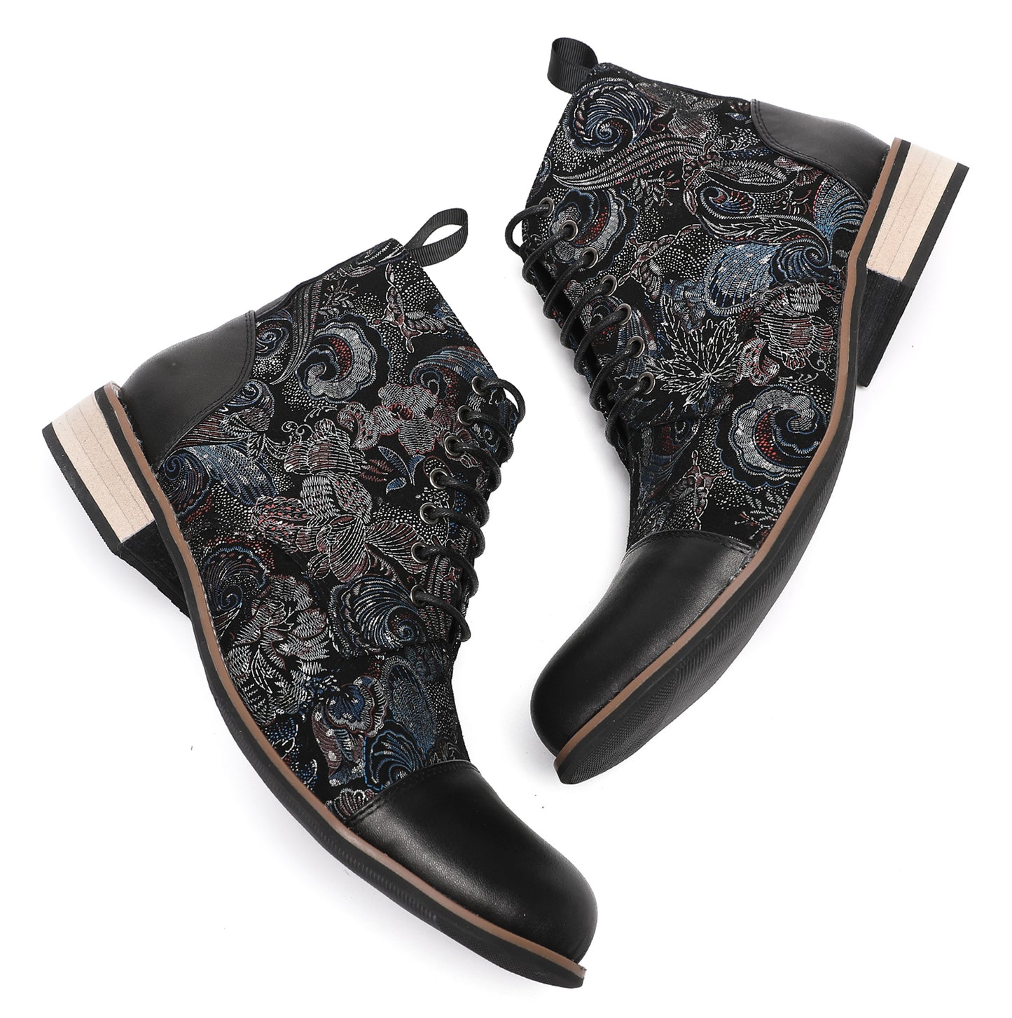 Mens Genuine Leather Embroidery Square Toe Oxfords Boots