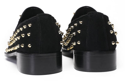 Mens Gold Glitter Rhinestone Suede Western Loafers