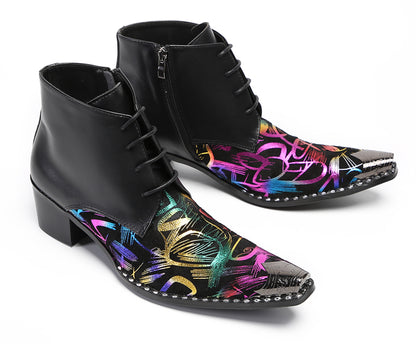 Men‘s  Colorful Abstract Print Ankle Western Oxfords Boots