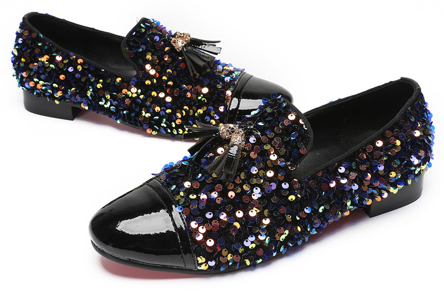 Mens Glitter Sequins Tassels Prom Party Western Loafers