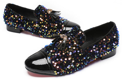 Mens Glitter Sequins Tassels Prom Party Western Loafers