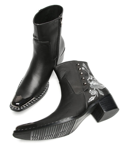 Mens Embroidered Rose Side Zip Metal Toe Cowboy Western Boots