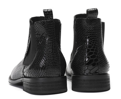 Mens Snakeskin Pattern Genuine Leather Zipper Beads Ankles Boots
