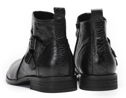 Mens Genuine Leather Dress Casual Zipper Buckles Ankle Boots