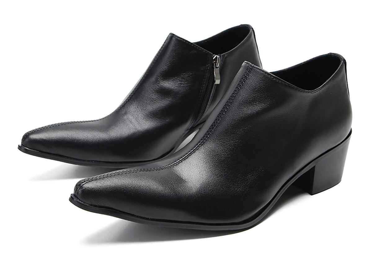 Mens Casual Dress Party Leather Zipper Pointed Toe Heel Pumps Loafers