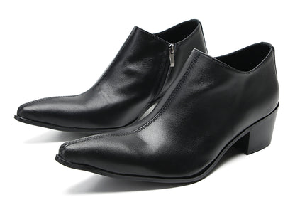 Mens Casual Dress Party Leather Zipper Pointed Toe Heel Pumps Loafers