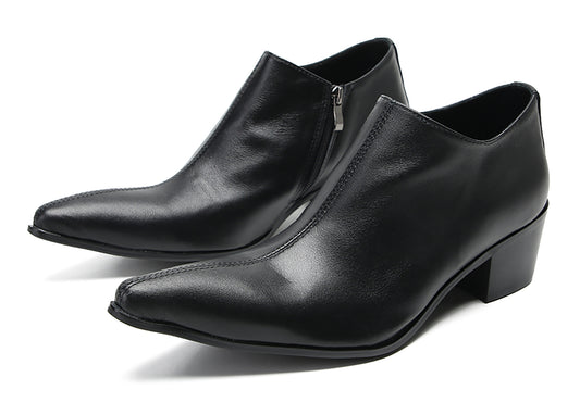 Mens Casual Dress Party Leather Zipper Pointed Toe Heel Pumps Loafers
