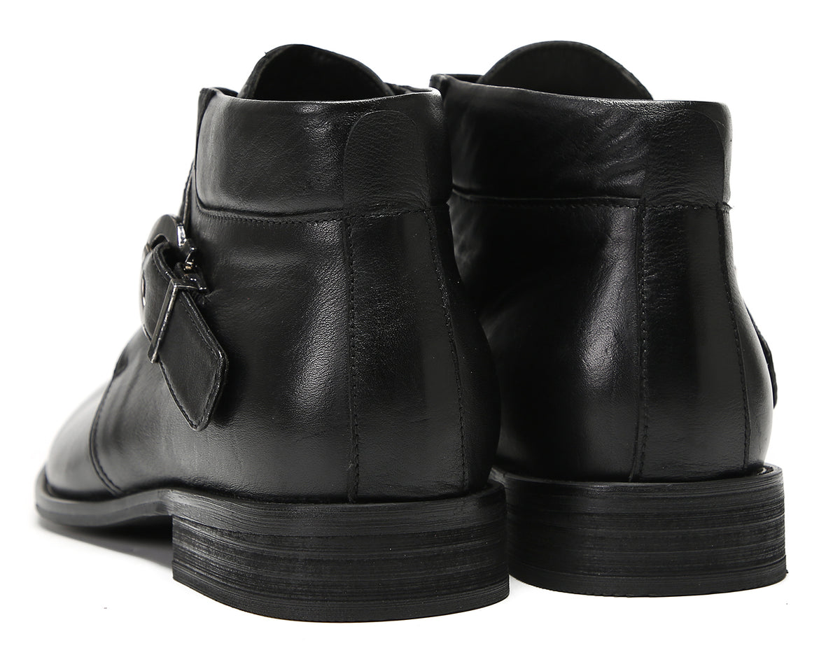 Mens Genuine Leather Buckle Rock Singer Ankles Boots
