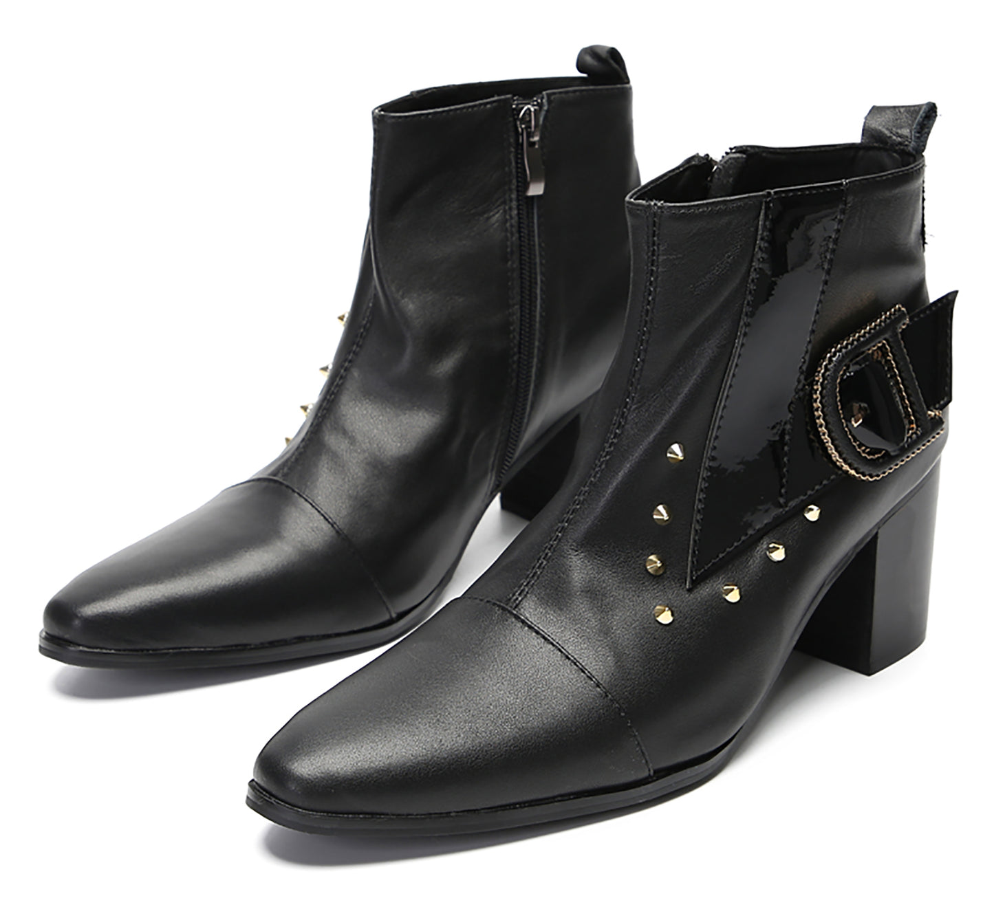 Mens Genunie Leather Zipper D-Buckle On Side Heel Ankle Boots