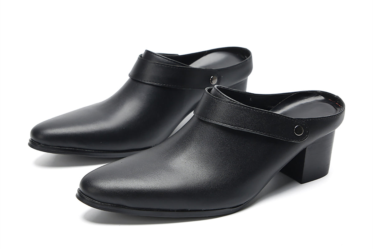 Mens Genunie Leather Mules Slip On Casual Slippers Heel Sandals Clogs Loafers