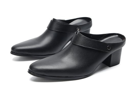 Mens Genunie Leather Mules Slip On Casual Slippers Heel Sandals Clogs Loafers