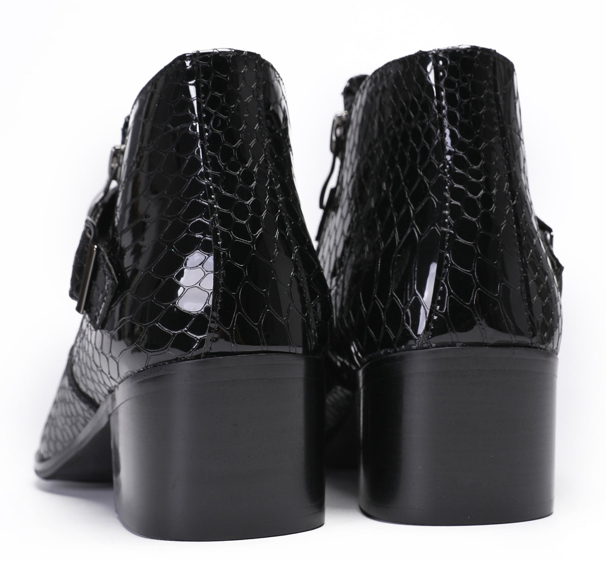 Mens Snakeskin Texture Metal Toe Double Zipper Ankle Western Boots