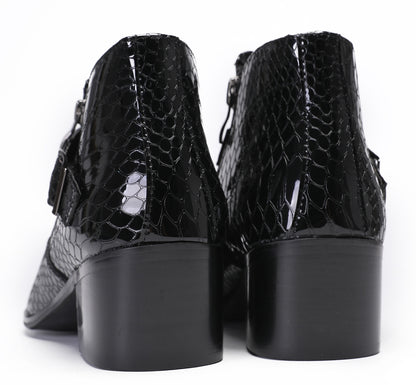 Mens Snakeskin Texture Metal Toe Double Zipper Ankle Western Boots
