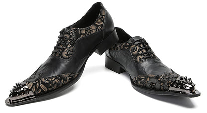 Mens Genunie Leathe Party Dress Casual Two Tone Metal Wingtip Toe Western Oxfords