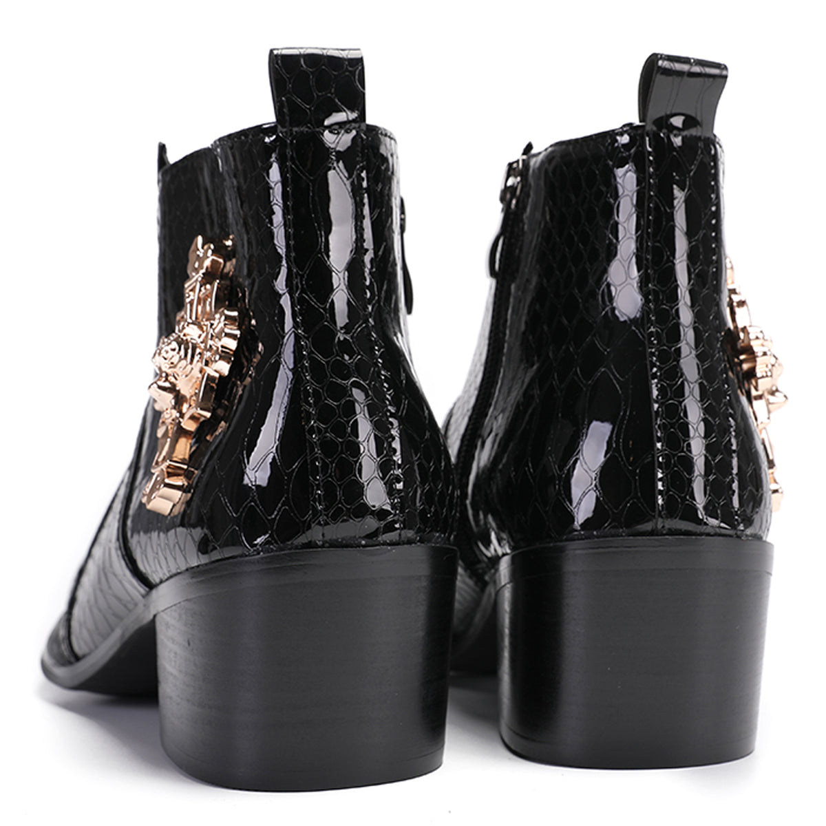 Mens Genuine Leather Snakeskin Pattern Metal Toe Zipper Ankle Western Boots