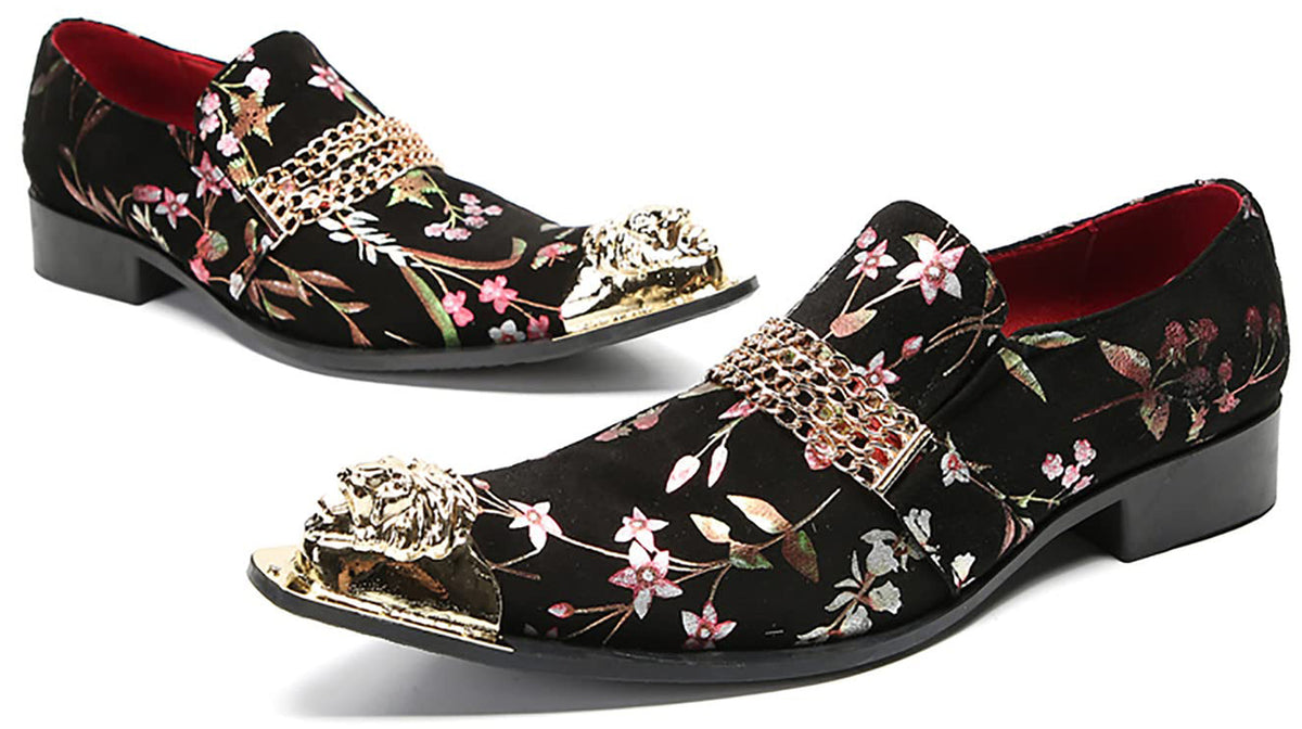 Mens Genunie Leather Slip On Metal Tip Toe Chain Western Loafers