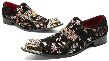 Mens Genunie Leather Slip On Metal Tip Toe Chain Western Loafers