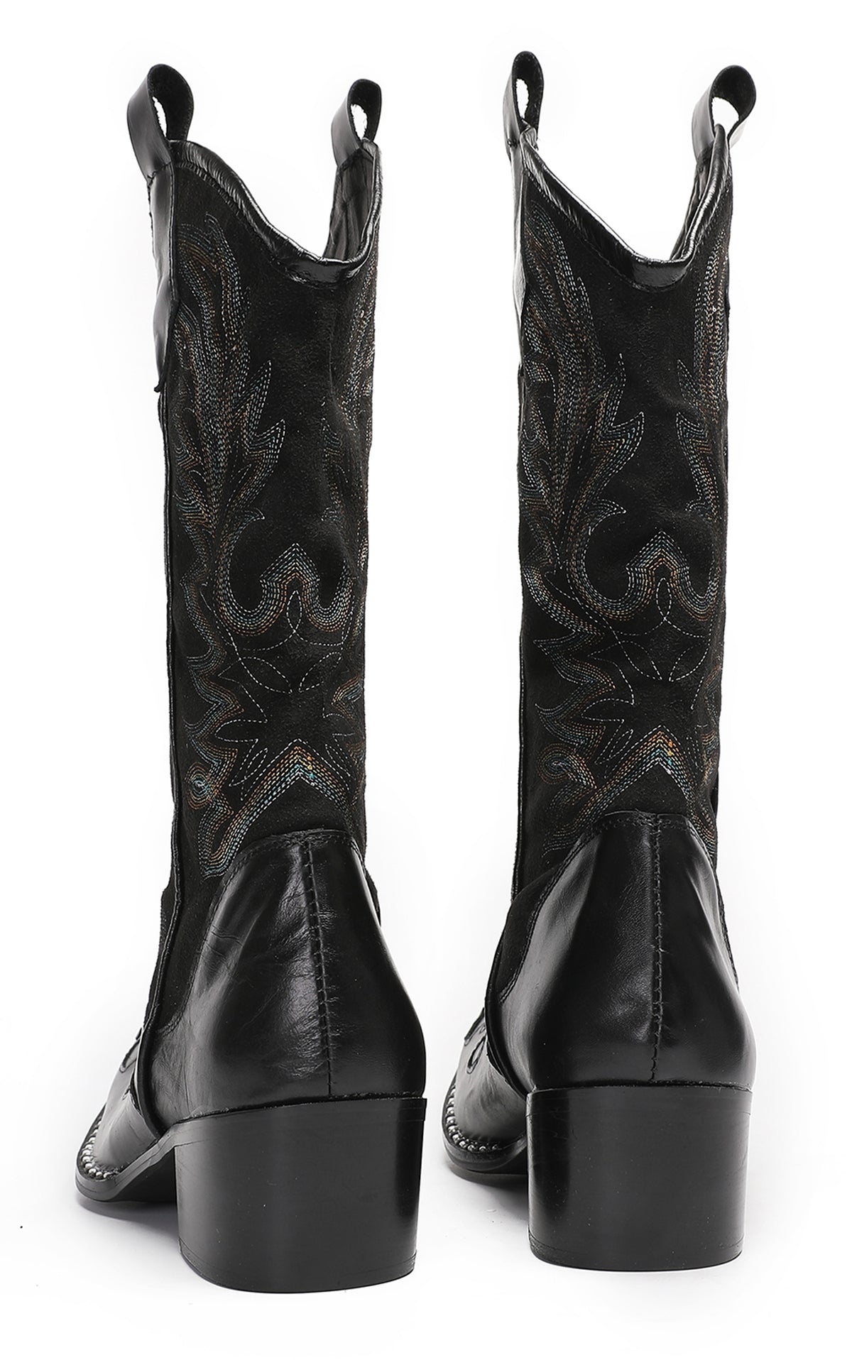 Mens Genuine Leather Metal Wingtip Toe Embroidered Pull On Western Cowboy Boots