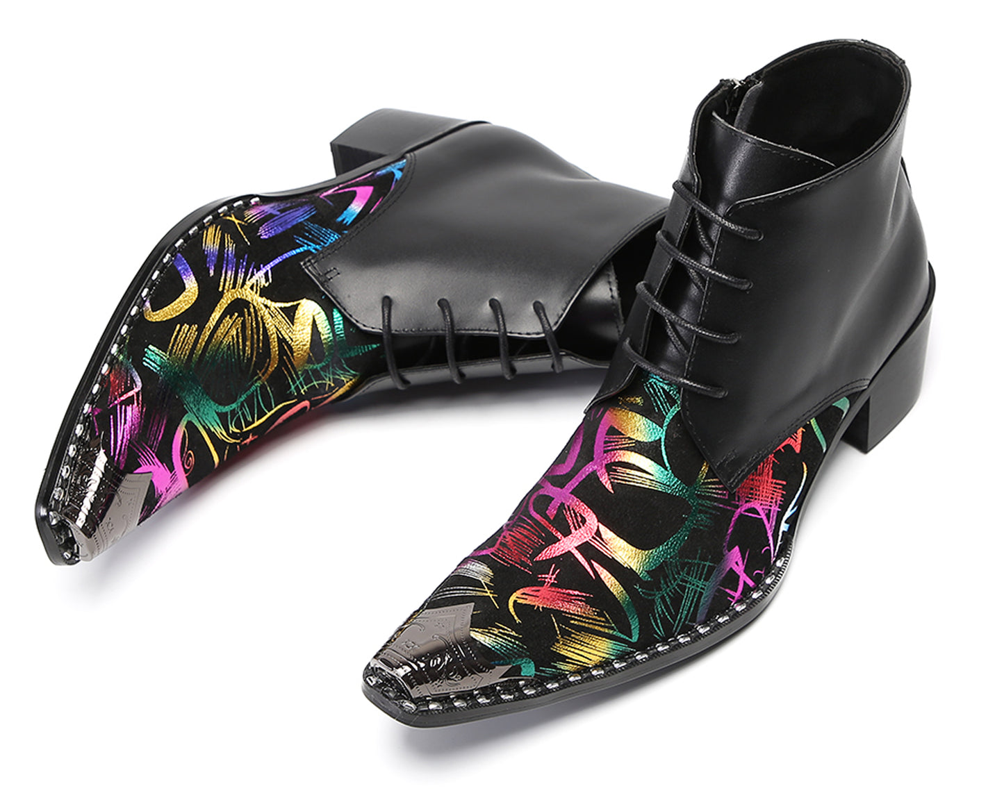 Men‘s  Colorful Abstract Print Ankle Western Oxfords Boots