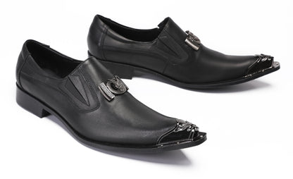 Mens Genunie Leather Casual Dress Metal Pointed Toe Western Loafers