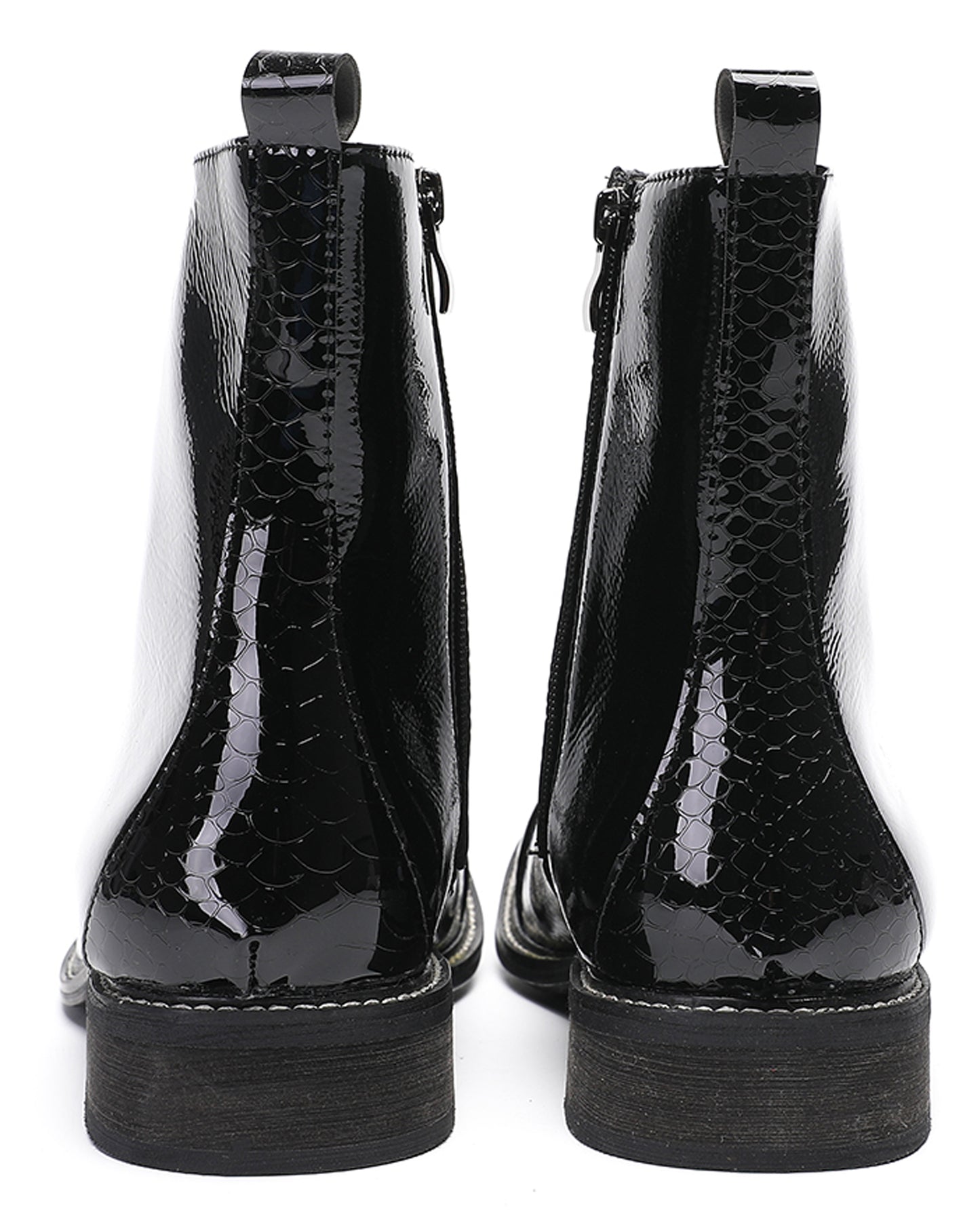 Mens  Black Glossy Patent Leather Square Toe Western Oxfords Boots