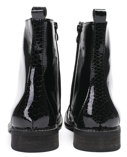 Mens  Black Glossy Patent Leather Square Toe Western Oxfords Boots