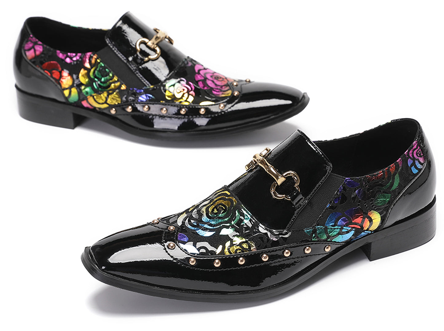 Mens Genuine Leather Gold Chain Tuxedo Party Western Loafers