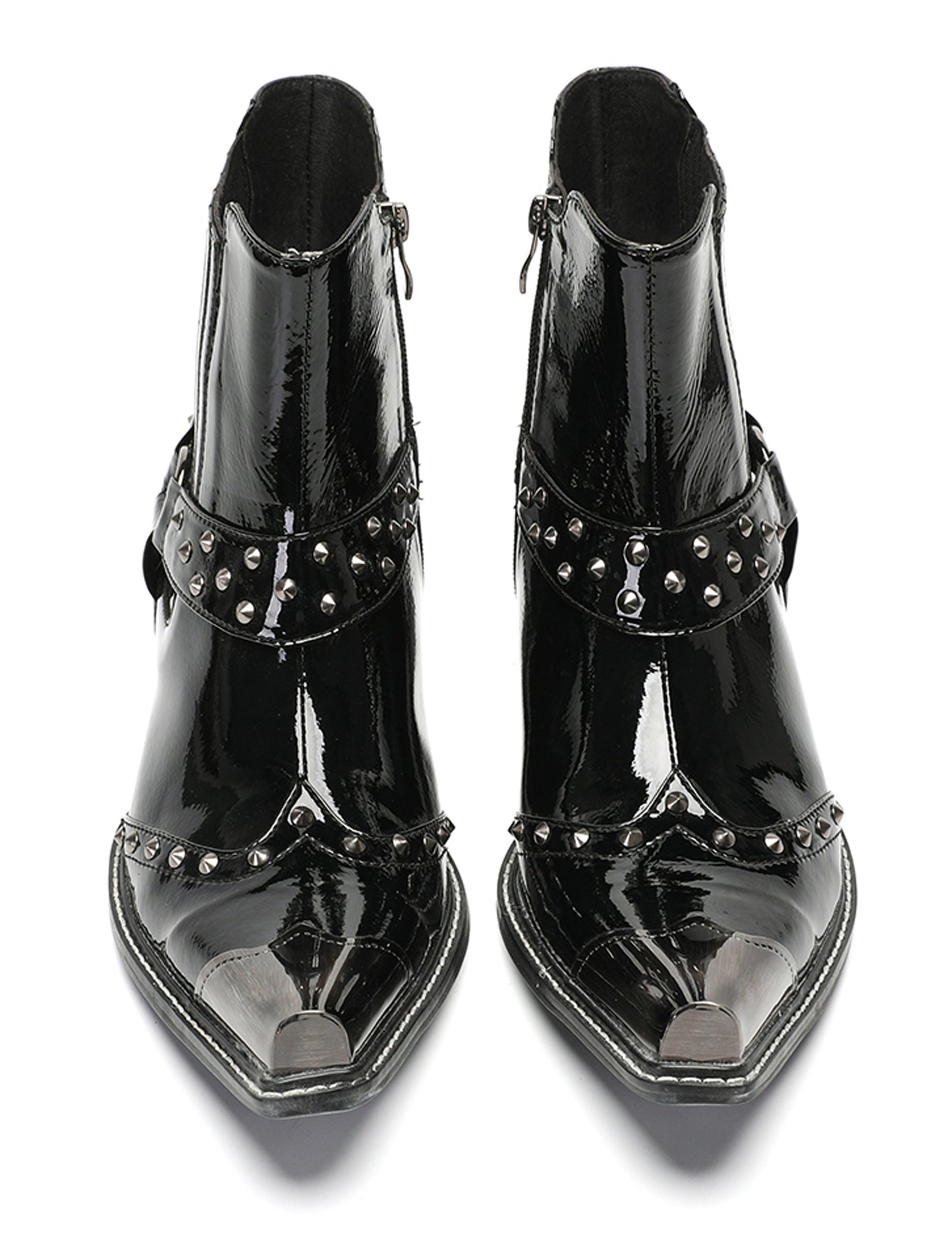 Mens Top-Grain Leather Studded Strap & Side Zipper Cowboy Western Boots