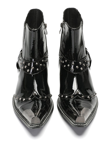 Mens Top-Grain Leather Studded Strap & Side Zipper Cowboy Western Boots