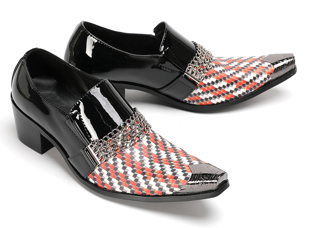 Mens Chain Color-Weave Vamp Two-Tone Western Loafers