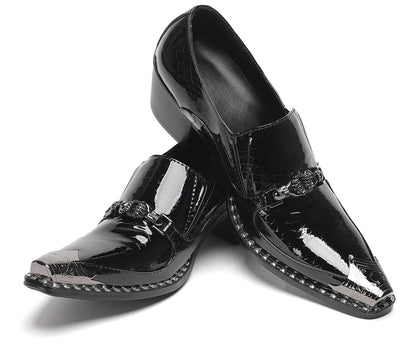 Mens Metal Pointed Toe Block Heel Party Western Loafers
