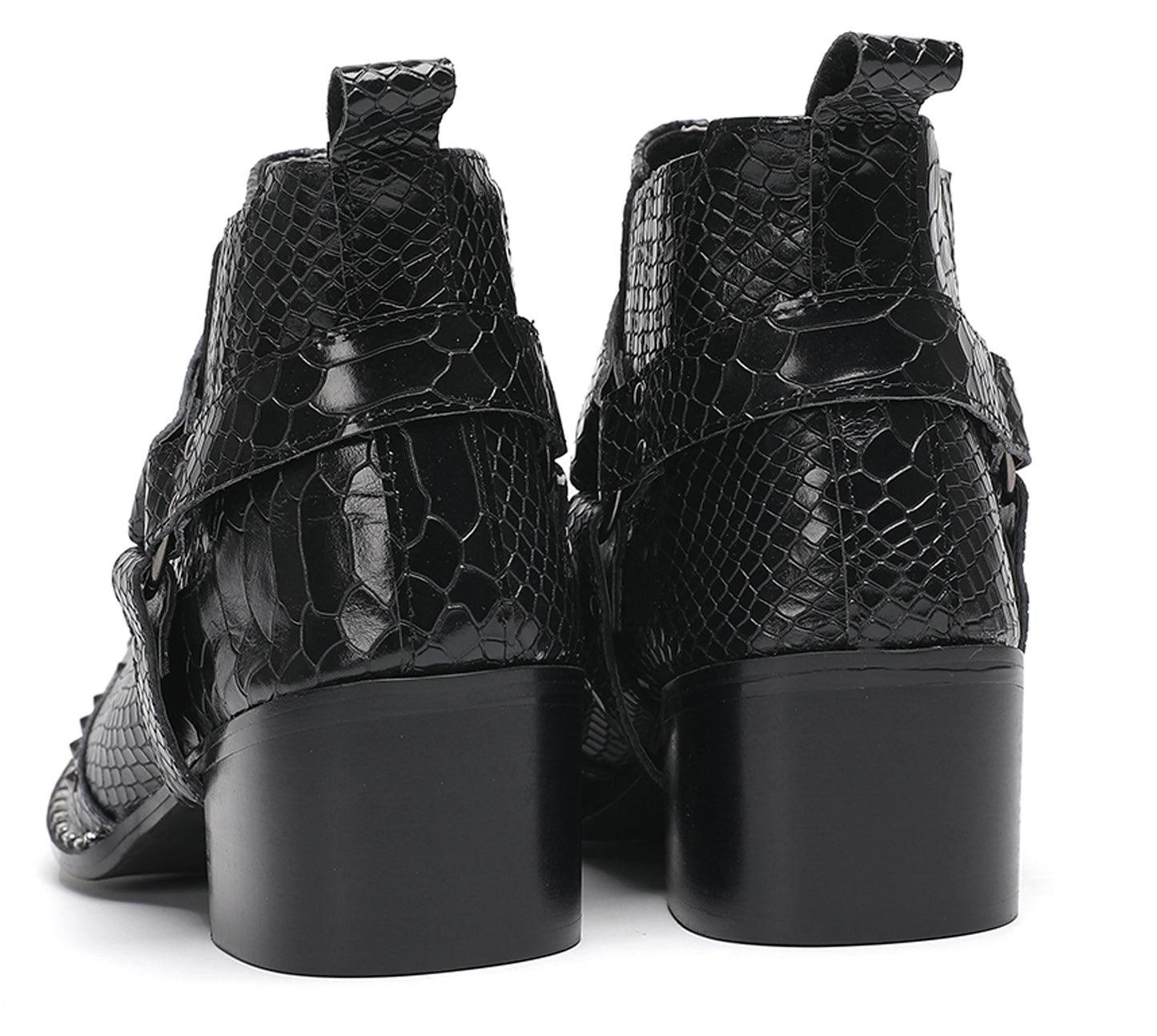 Mens Metallic Detail Snakeskin Abstract Print Ankle Western Boots