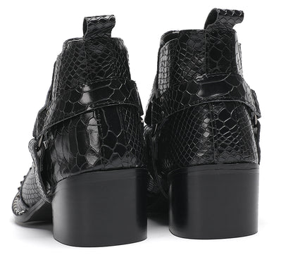 Mens Metallic Detail Snakeskin Abstract Print Ankle Western Boots