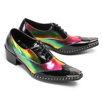 Mens Square Toe Two-Tone Brogue Western Oxfords Shoes