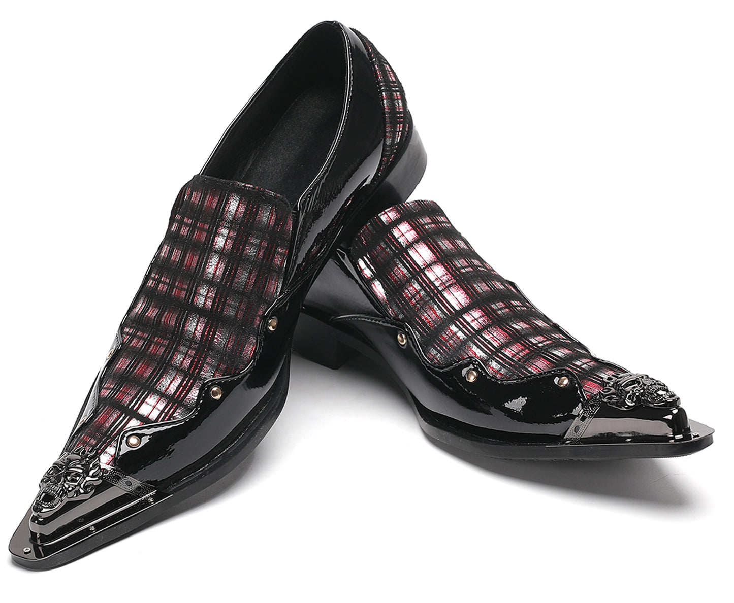 Mens Metallic Toe Unique Tartan Design Plaid Western Loafers