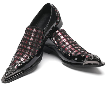 Mens Metallic Toe Unique Tartan Design Plaid Western Loafers