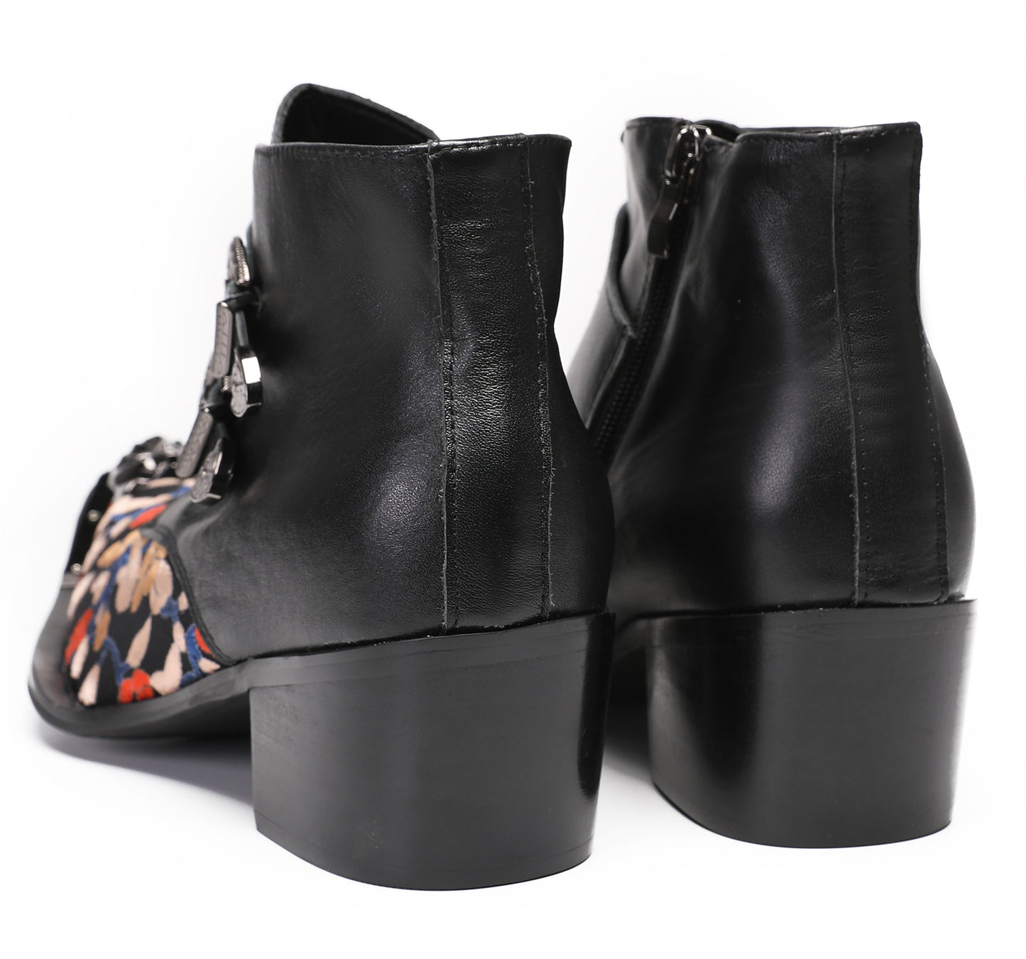 Mens Metal Pointed Toe Leather Fashion Zippe Ankle Western Boots