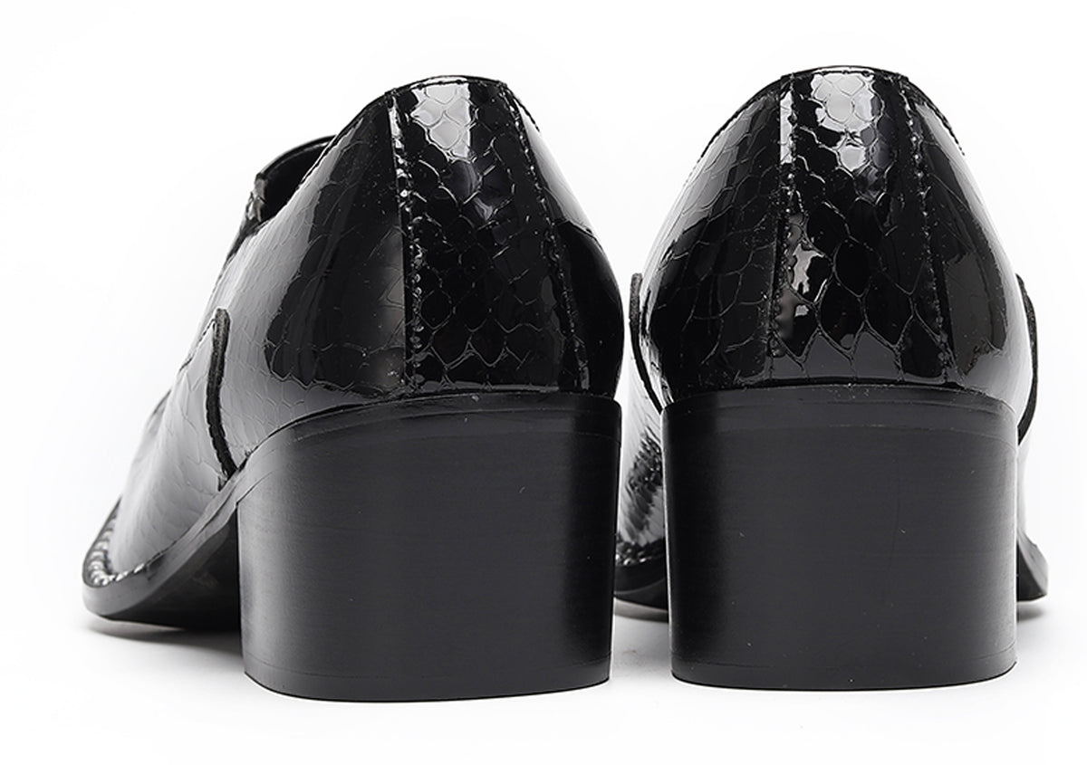 Mens Metal Tip Toe Chain Buckle Exotic Crocodile Pattern Western Loafers
