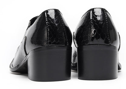 Mens Metal Tip Toe Chain Buckle Exotic Crocodile Pattern Western Loafers