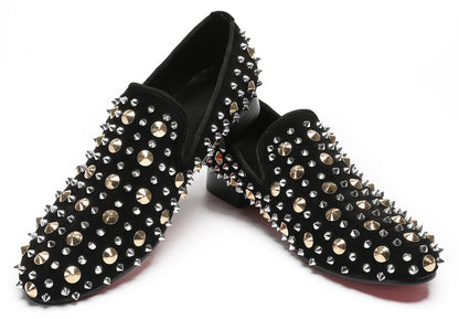 Mens Rocker Suede Party Dsico Ballroom Bar Disco Studded Loafers