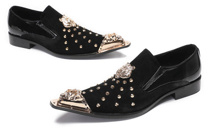 Mens Suede Leather Casual Dress Gold Western Loafers