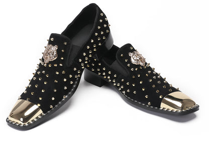 Mens Gold Glitter Rhinestone Suede Western Loafers