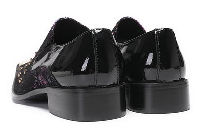 Mens Genuine Leather Slip On Glitter Sequins Western Loafers