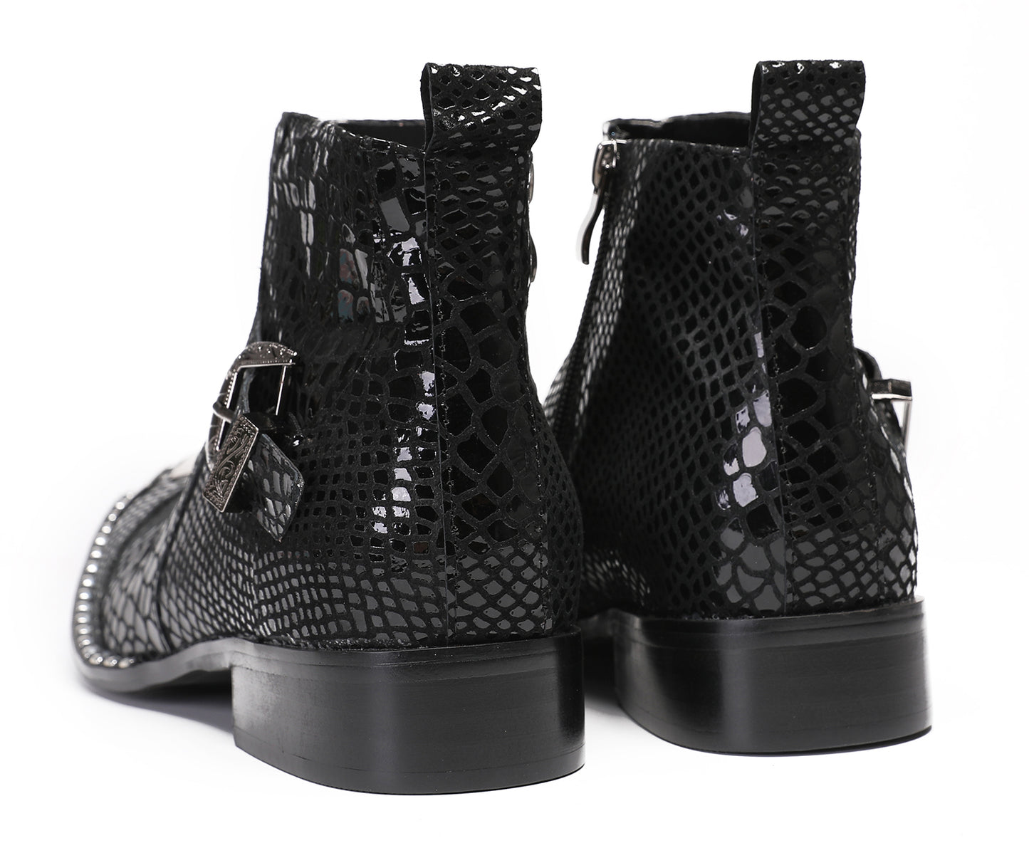Mens Metal Square Toe Zipper Buckle Dress Ankle Western Boots