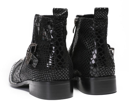 Mens Metal Square Toe Zipper Buckle Dress Ankle Western Boots