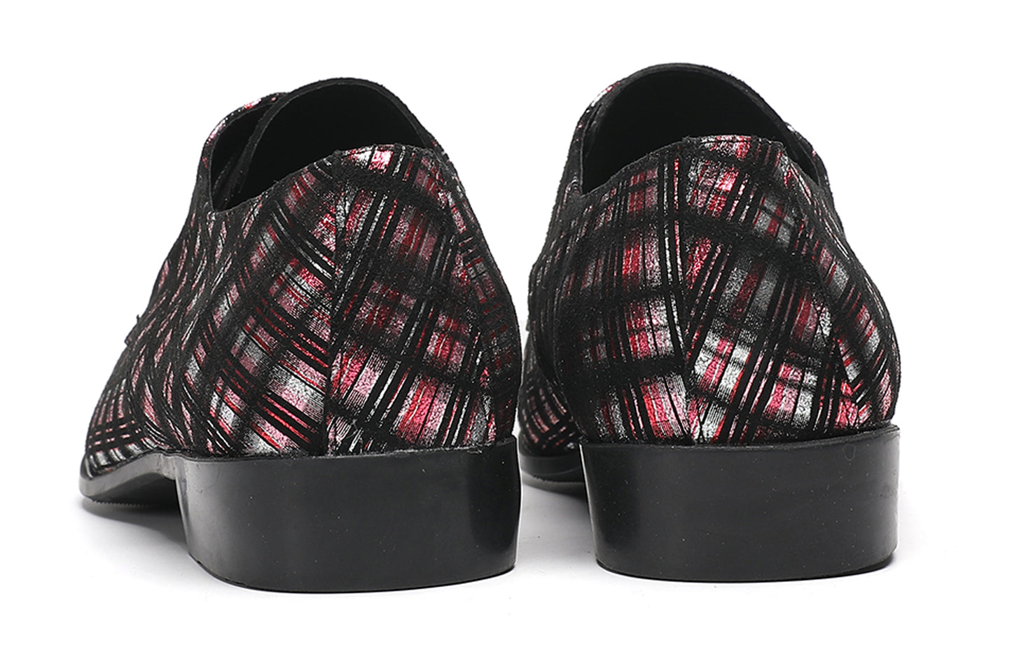 Mens Plaid Patent-Leather Dress Casual Metal Toe Western Oxfords