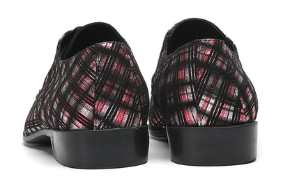 Mens Plaid Patent-Leather Dress Casual Metal Toe Western Oxfords