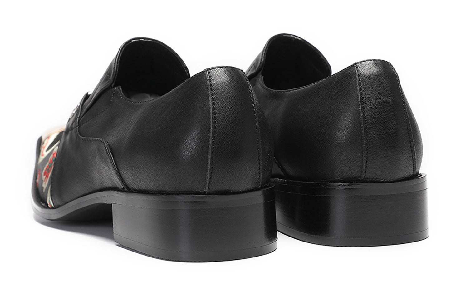 Mens Genuine Leather Slip On Buckle Floral Embroidery Western Loafers